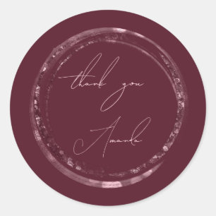 Danke Name Siegel Rose Burgund Glitter  Runder Aufkleber