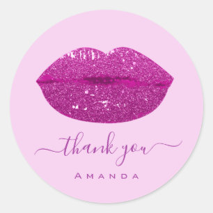 Danke Name Sweet16. Berry Bride Pink Kiss Lips Runder Aufkleber