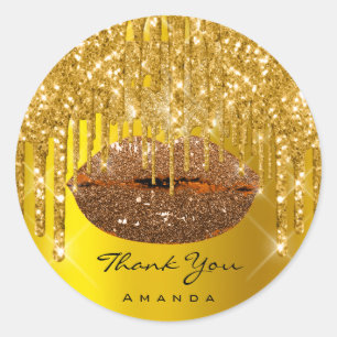 Danke Name Sweet16th Bridal Gold Glam Glitzer Lips Runder Aufkleber