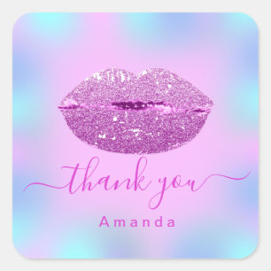Danke Name Sweet16th Bridal Holograph Pink Kiss Quadratischer Aufkleber
