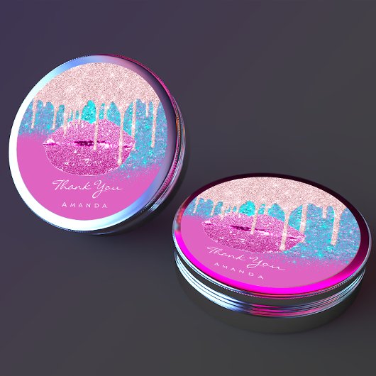 Danke Name Sweet16th Bridal Pink Blue Glitzer Lips Runder Aufkleber