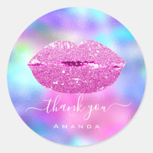 Danke Name Sweet16th Bridal Pink Holographic Lips Runder Aufkleber