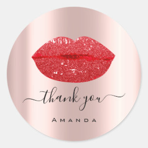Danke Name Sweet16th Bridal Pink Red Lips Runder Aufkleber