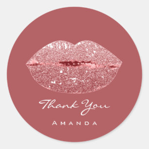 Danke Name Sweet16th Bridal Pink Rose Kiss Lips Runder Aufkleber