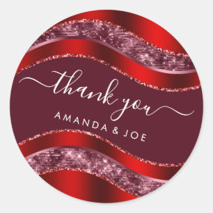 Danke Name Sweet 16. Bridal Burgundy Red Glitzer Runder Aufkleber