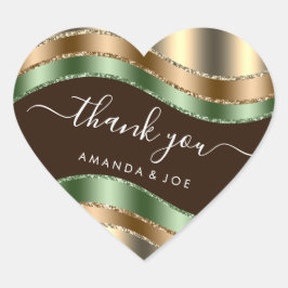 Danke Name Sweet 16. Bridal Gold Mint Green Brown Herz-Aufkleber