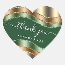 Danke Name Sweet 16. Bridal Gold Sage Green Herz-Aufkleber