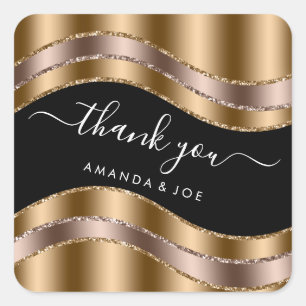 Danke Name Sweet 16. Bridal Shower Gold Schwarz Quadratischer Aufkleber