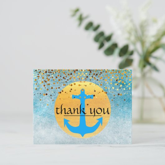 Danke Nautical Anchor Confetti Glitzer Moon Postkarte (Stehend Vorderseite)