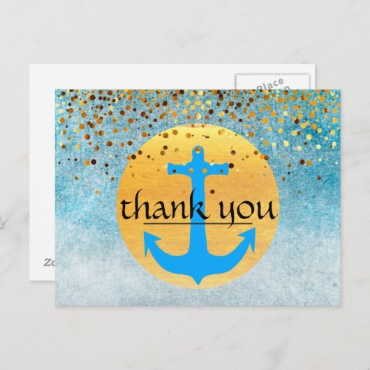 Danke Nautical Anchor Confetti Glitzer Moon Postkarte (Vorne/Hinten)