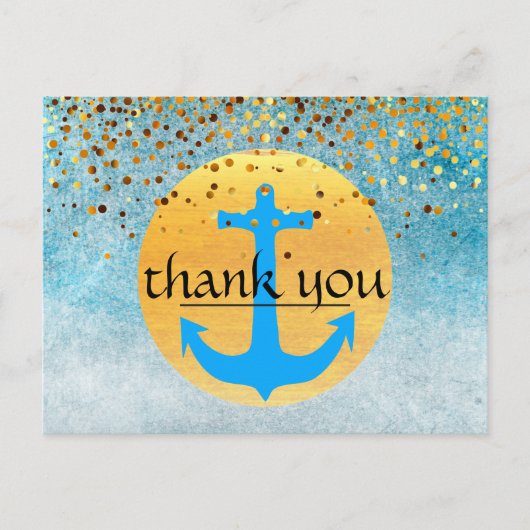 Danke Nautical Anchor Confetti Glitzer Moon Postkarte (Vorderseite)