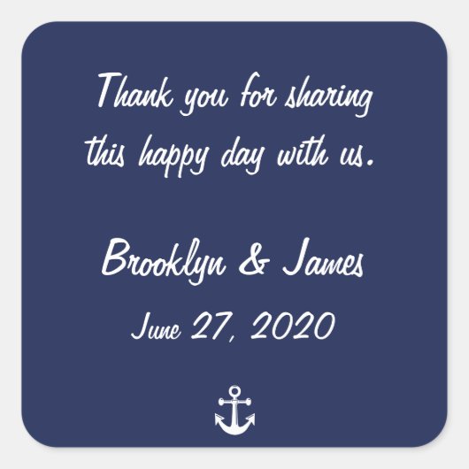 Danke Navy Blue Nautical Wedding Stickers (Vorderseite)