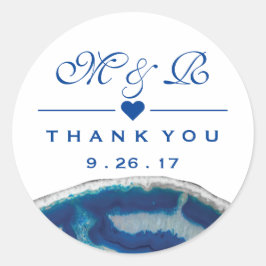 Danke | Navy Blue Wedgram Agate Runder Aufkleber
