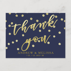 Danke   Navy & Faux Gold Schrift Postkarte