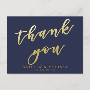 Danke Navy & Faux Gold Schrift Postkarte