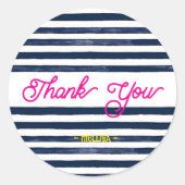 Danke Navy rosa Streifen Runder Aufkleber (Vorderseite)