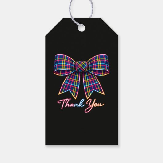 Danke Neon Tartan Bogen Schottland Helles Muster Geschenkanhänger (Vorderseite)