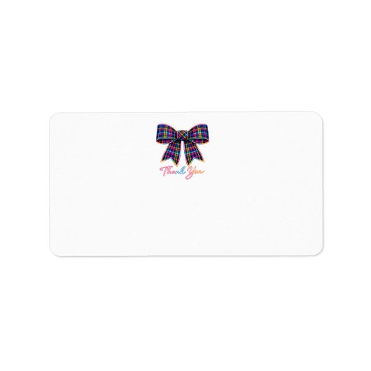 Danke Neon Tartan Bow Schottisches Helles Muster Adressaufkleber (Vorne)