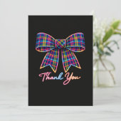 Danke Neon Tartan Bow Schottisches Helles Muster Einladung (Stehend Vorderseite)