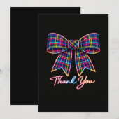 Danke Neon Tartan Bow Schottisches Helles Muster Einladung (Vorne/Hinten)