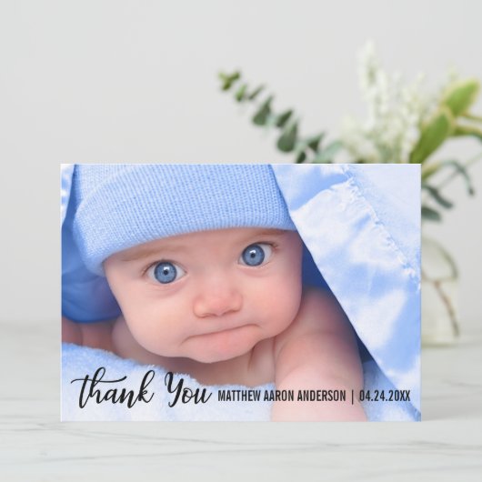 Danke neues Baby-moderne blaue Karte S (Stehend Vorderseite)