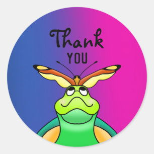 Danke Niedlich Tortoise Happy Butterfly Runder Aufkleber