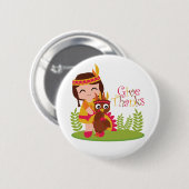 Danke Niedlich Tribal Girl Erntedank Türkei Button (Vorne & Hinten)