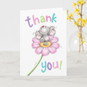 Danke, niedliche Maus mit Freude an der Blume Karte (Gelbe Blume)