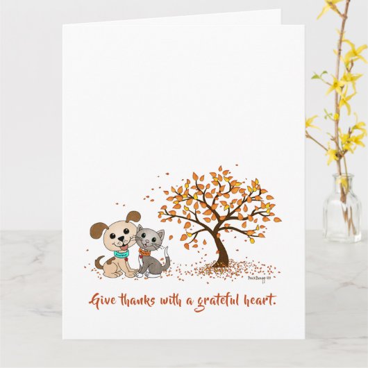 Danke! Niedlicher Erntedank Herbst Welpe Kitty Karte (Gelbe Blume)