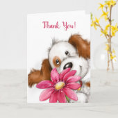 Danke, Niedlicher Hund mit großer Blume Karte (Gelbe Blume)