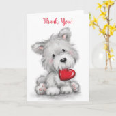 Danke, niedlicher Hund mit rotem Herzen Karte (Gelbe Blume)