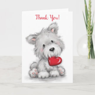 Danke, niedlicher Hund mit rotem Herzen Karte