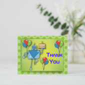 Danke niedlicher Roboter mit Ballon-grünen Karten (Stehend Vorderseite)