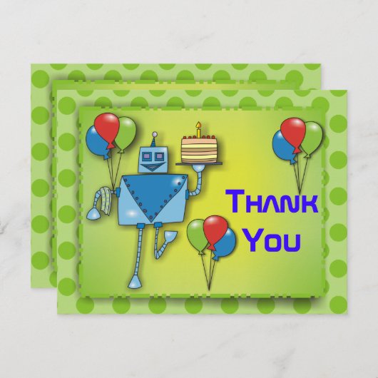 Danke niedlicher Roboter mit Ballon-grünen Karten (Vorne/Hinten)