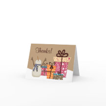 Danke! Niedlicher Schneemann im Schnee mit Geschen