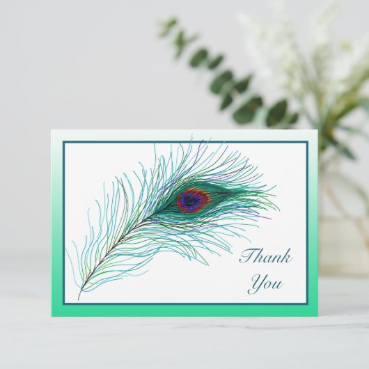 Danke, Notizen, Peacock Feathers Dankeskarte (Stehend Vorderseite)