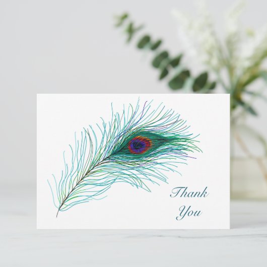 Danke, Notizen, Peacock Feathers Dankeskarte (Stehend Vorderseite)