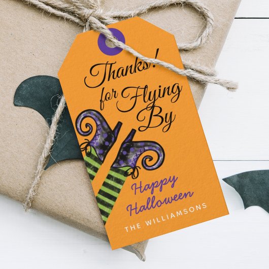 Danke | Orange Spooky Peeking Hexe Halloween Geschenkanhänger