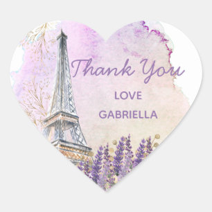 Danke Paris Eiffelturm Lavendel Herz-Aufkleber
