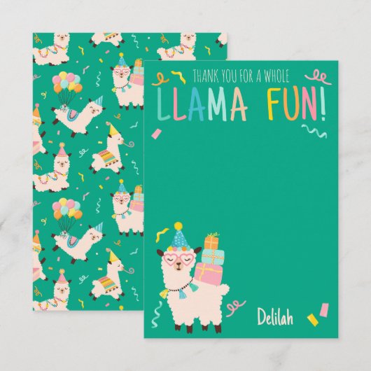 Danke Party-Tiere Llama Geburtstagsmädchen Grün (Vorne/Hinten)