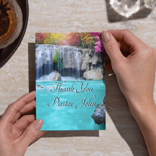 Danke Pastor | Blaues Wasserfall-Dankeschön Postkarte