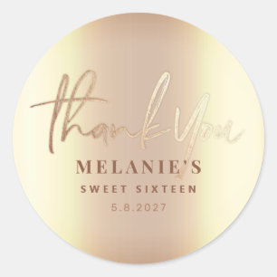 Danke Personalisiert 16. Hochzeit Elegant Gold Runder Aufkleber