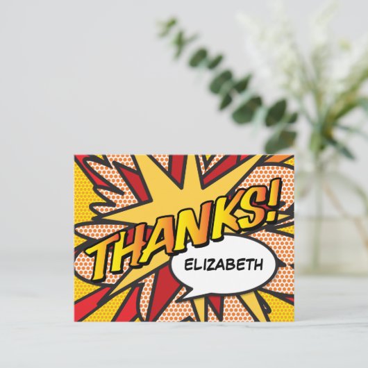 DANKE Personalisierte Sprechblase Modern Ankündigungspostkarte (Stehend Vorderseite)