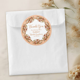 Danke Pfirsich-Blumenkranz Braut-Luncheon  Runder Aufkleber