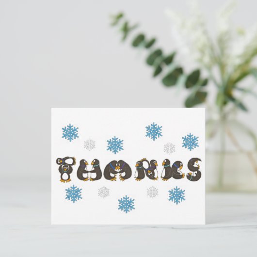 Danke Pinguin Winter Snowflake Holiday Postkarte (Stehend Vorderseite)