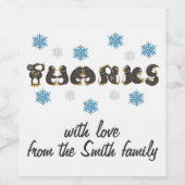 Danke Pinguin Winter Snowflake Holiday Weinetikett (Einzelnes Label)