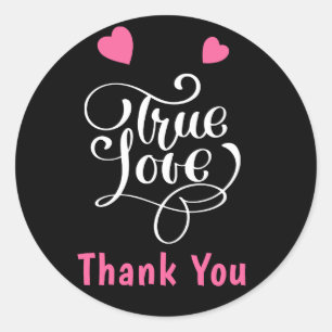 Danke Pink & Black True Love Hearts Hochzeit Runder Aufkleber