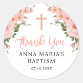 Danke Pink Blume Girl Baptisse Runder Aufkleber (Vorderseite)
