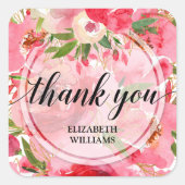 Danke, Pink Blume Quadratischer Aufkleber (Vorderseite)