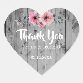 Danke, Pink Floral | Rustikale Gastgeschenk Hochze Herz-Aufkleber